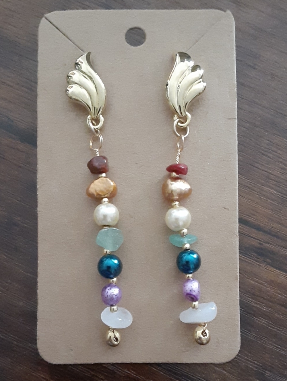 Gold-Tone Multi-Color Natural Stone Drop Earrings